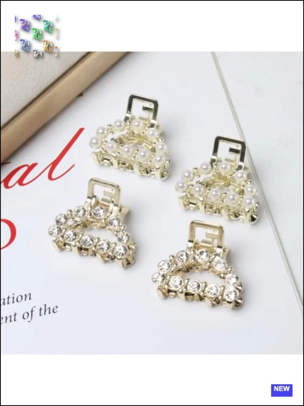 16 Pc Mini Pearl Hair Claw Clips Metal Gold Plated Bangs Styling Accessories